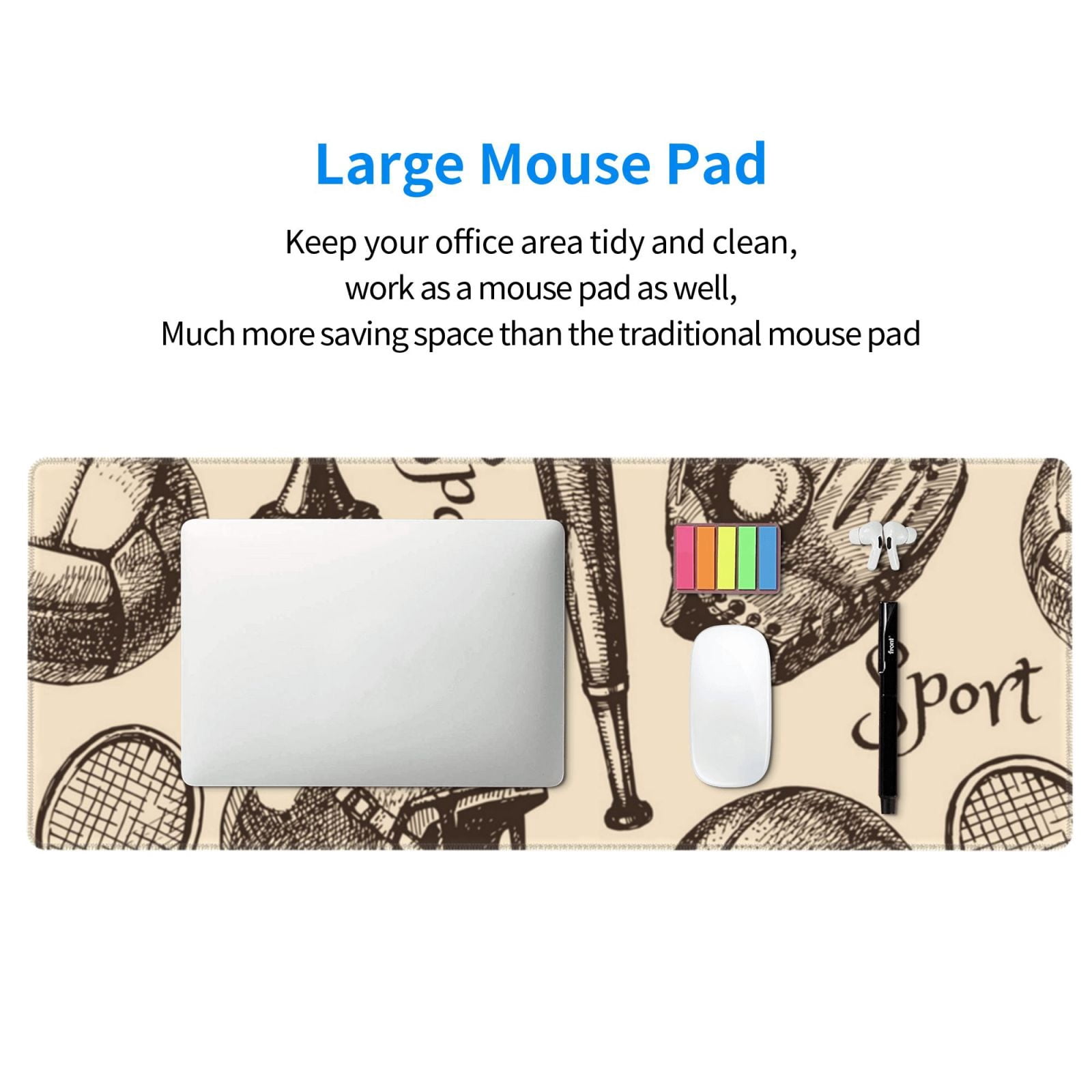 Sport Baseball Football Basketball Mouse Pad Extended Large Gaming Mousepad Non-Slip Rubber Big Keyboard Desk Mat 31.5 X 11.8 Inch