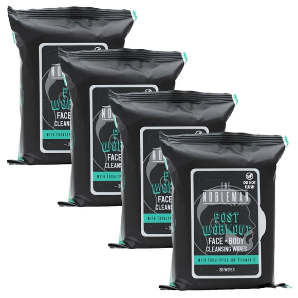 The Nobleman Paquete de 4 toallitas limpiadoras para rostro y cuerpo: 4 paquetes para después del entrenamiento con eucalipto y vitamina C (120 unidades)