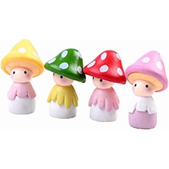 Resin Miniature Mushroom Figurines 4 Pcs Fairy Garden Craft Decoration Mini Micro Gnome Dollhouse Ornaments DIY Home Decor