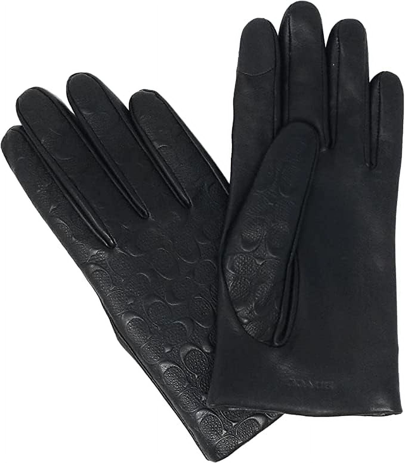 Coach Men's Black Leather Tech Gloves, Wool Lined, Large, Formal