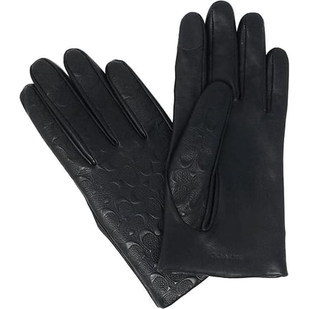COACH Signature Leather Tech Gloves Embossed 6.5