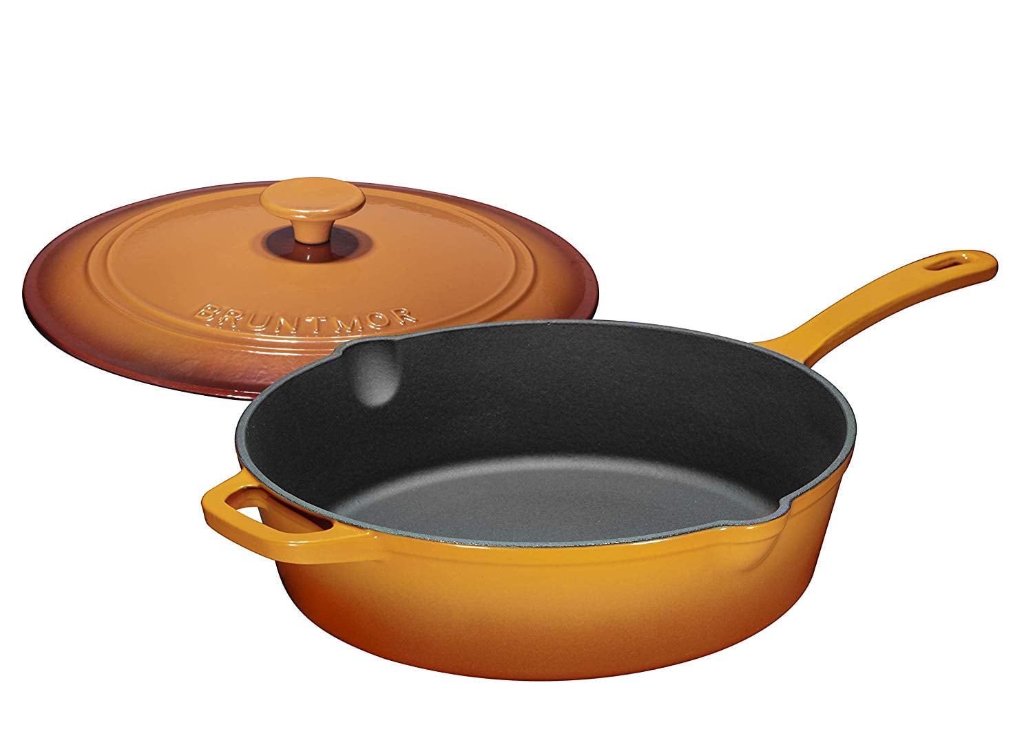 Pumpkin Spice Enameled Cast Iron Skillet Deep Saute Pan with Lid 12 Inch 