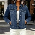thumbnail image 2 of Sevevn Women's Long Sleeve Lapel Short Jean Trucker Jacket Cropped Denim Coat with Pockets Casual Versatile Outfits for Office Work Going Out, 2 of 5