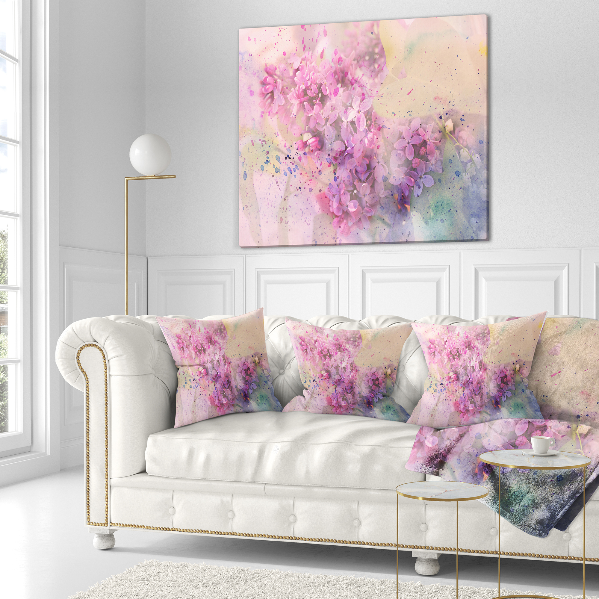 Designart Twig of Lilac Flowers - Floral Throw Pillow - 16x16
