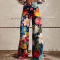 thumbnail image 1 of Ladies' Printed Fashionable Casual Button Pocket Wide Leg Pants, 1 of 3