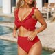 thumbnail image 2 of Trajes de Baño de Mujer de Cintura Alta Cuello en V Ruffle Sólido, Ajuste Apretado Reunión Dividido Conjunto Sexy, 2 of 7