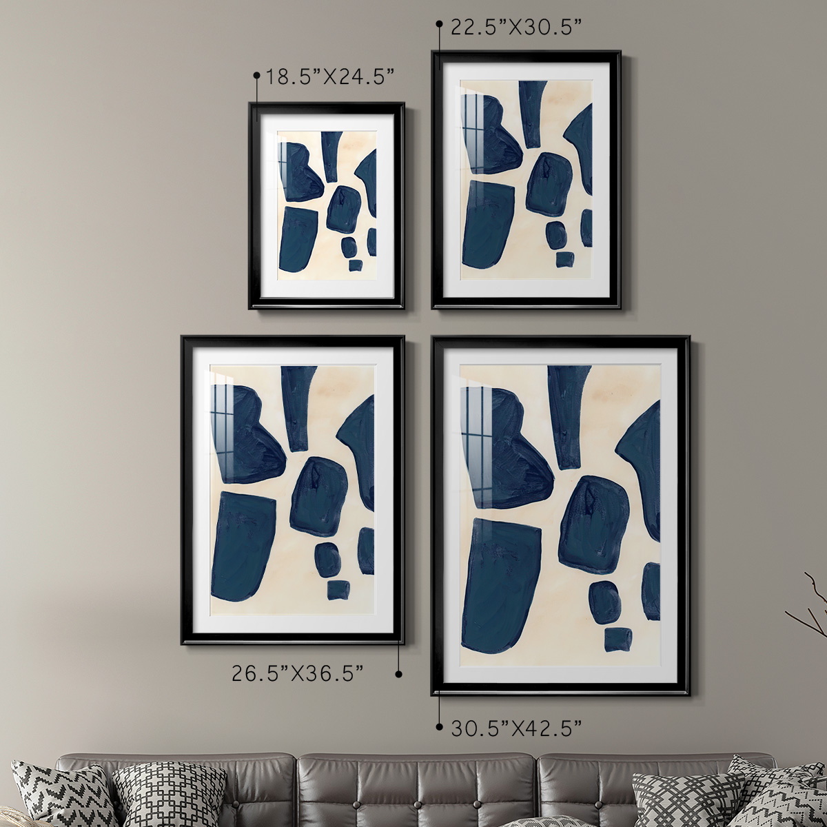 Wexford Home Blue Pieces I Abstract Art, Framed Art, 22.5" x 30.5" Black Frame, Ready-Hang