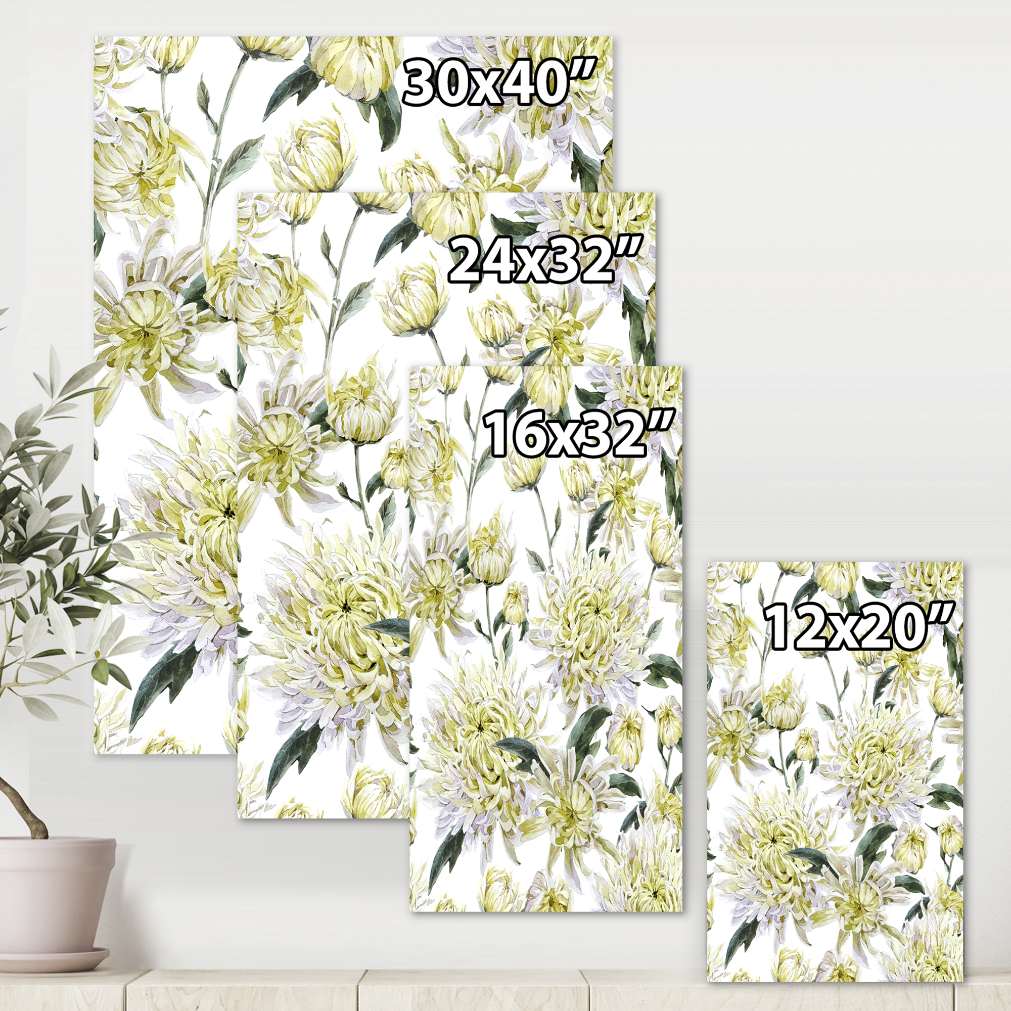 Ancient Yellow Chrysanthemus I 24 in x 32 in Painting Canvas Art Print, by Designart