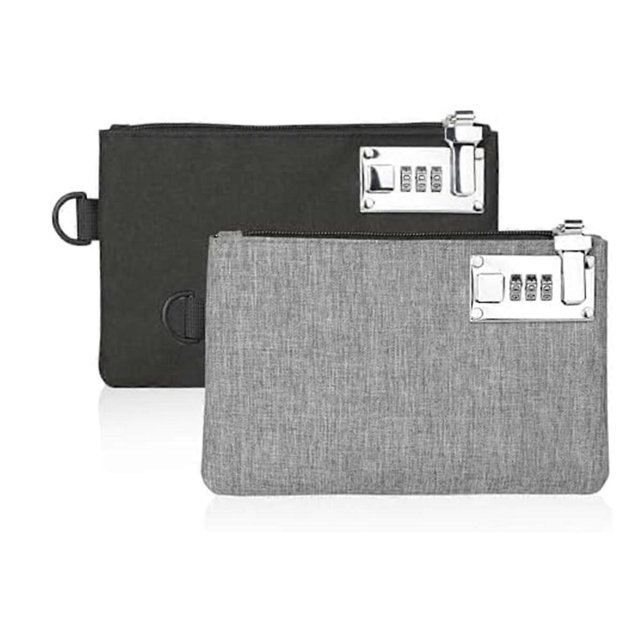 2Pcs Lockable KOSMCCOMoney Bags Nylon Lock Bank Bag Coin Bag,Storage Cash Bag for Jewelry,Passport,C