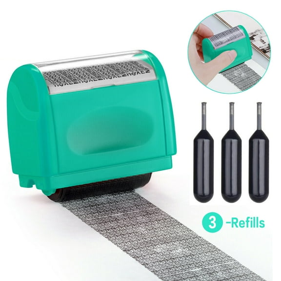 Identity Theft Protection Roller Stamps Refillable Guard Your ID Privacy Confidential Data Wide Security Stamp Roller with 3 Ink Refills, Green