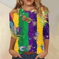 thumbnail image 2 of Mardi Gras Clothes for Women 3/4 Length Sleeve Plus Size Top, Casual Crew Neck Blouse Parade T-Shirt Carnival Outfit, 2 of 5