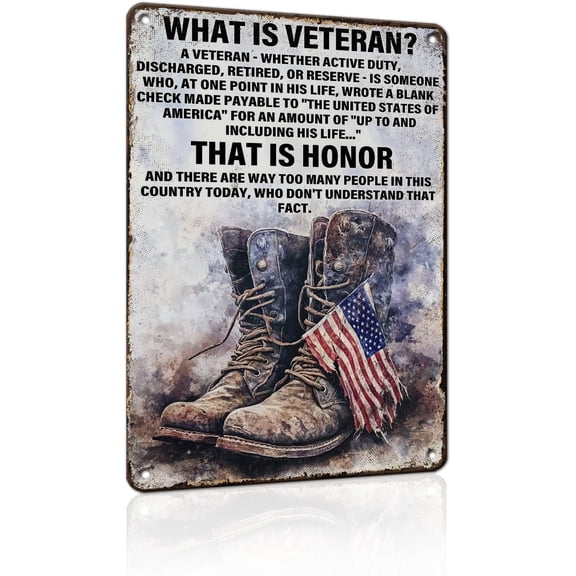 Military Army Patriotic What Veteran Memorabilia Tin Sign 12 x 8 Inch Vintage Wall Decor