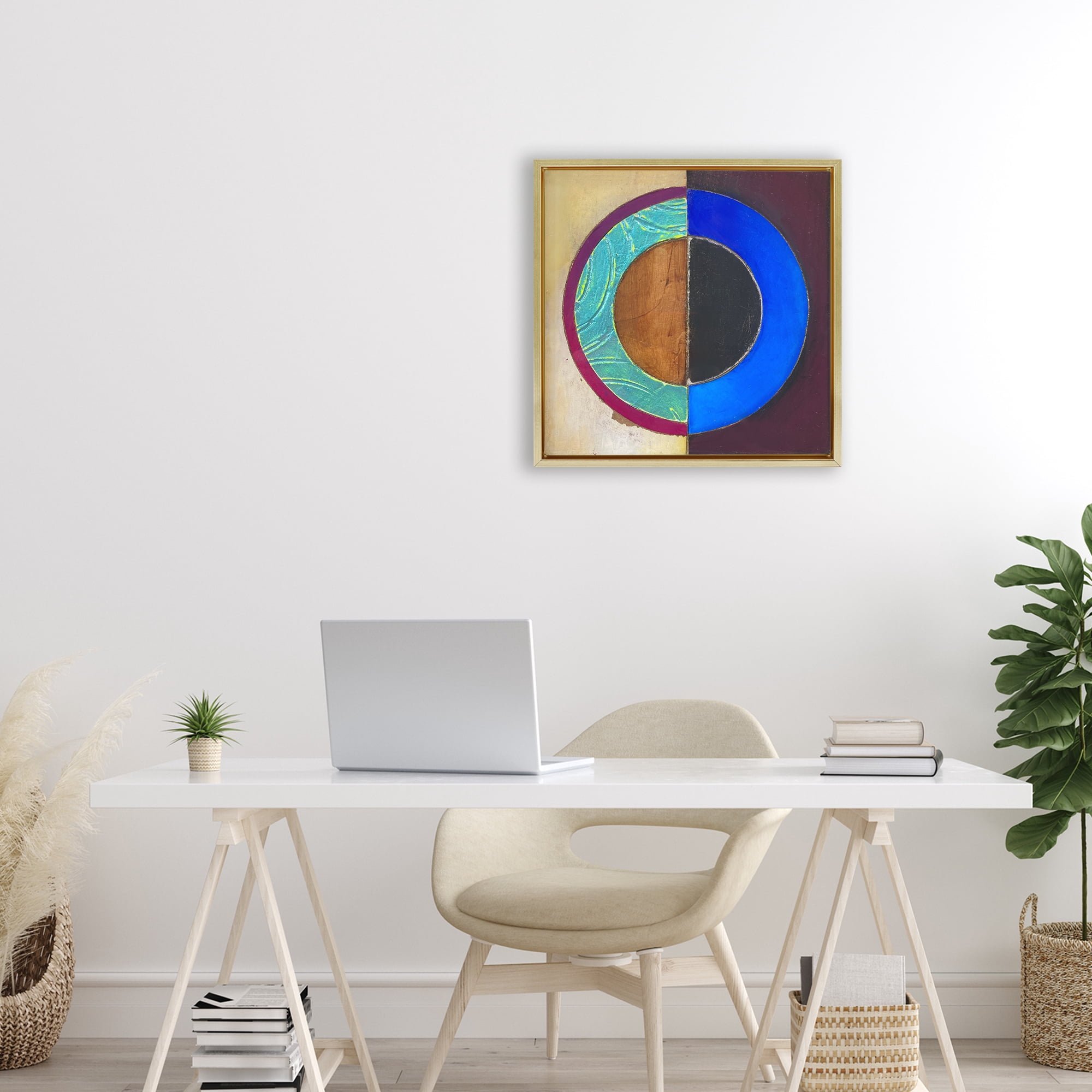 Stupell Industries Nautical Split Circle Gold Framed Floater Canvas Wall Art, design by Matthew Finger