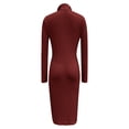 thumbnail image 4 of IWRICH Sweater Dress for Women Slim Fit Half Turtleneck V-Neck Long Sleeve Knitted Belted Midi Dress Fall Casual Jumper Dresses Red M, 4 of 5