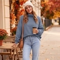 thumbnail image 5 of Mock Neck Loose Sweatshirt for Women Drop Shoulder Puff Sleeve Oversized Pullover Soft Knit Versatile Daily Athleisure Outer Top Blue XL, 5 of 6