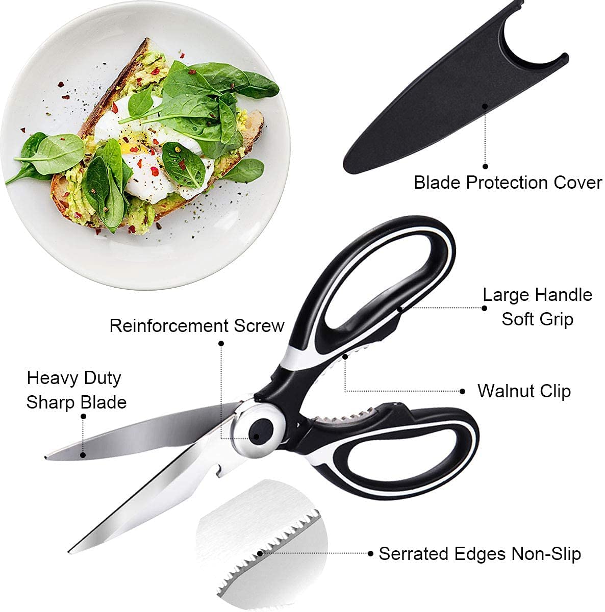 1pc Sharp Kitchen Shears, kitchen Scissors with Cover, Heavy Duty