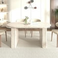 thumbnail image 2 of Extendable Oval Dining Table for 4 to 8 People with Wooden Strip Base, Travertine Inspired Finish for Family Kitchen and Living Room, 2 of 9