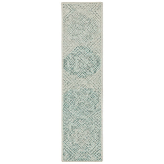 SAFAVIEH Capri Layla Geometric Wool Runner Rug, Blue/Ivory, 2'3" x 9'