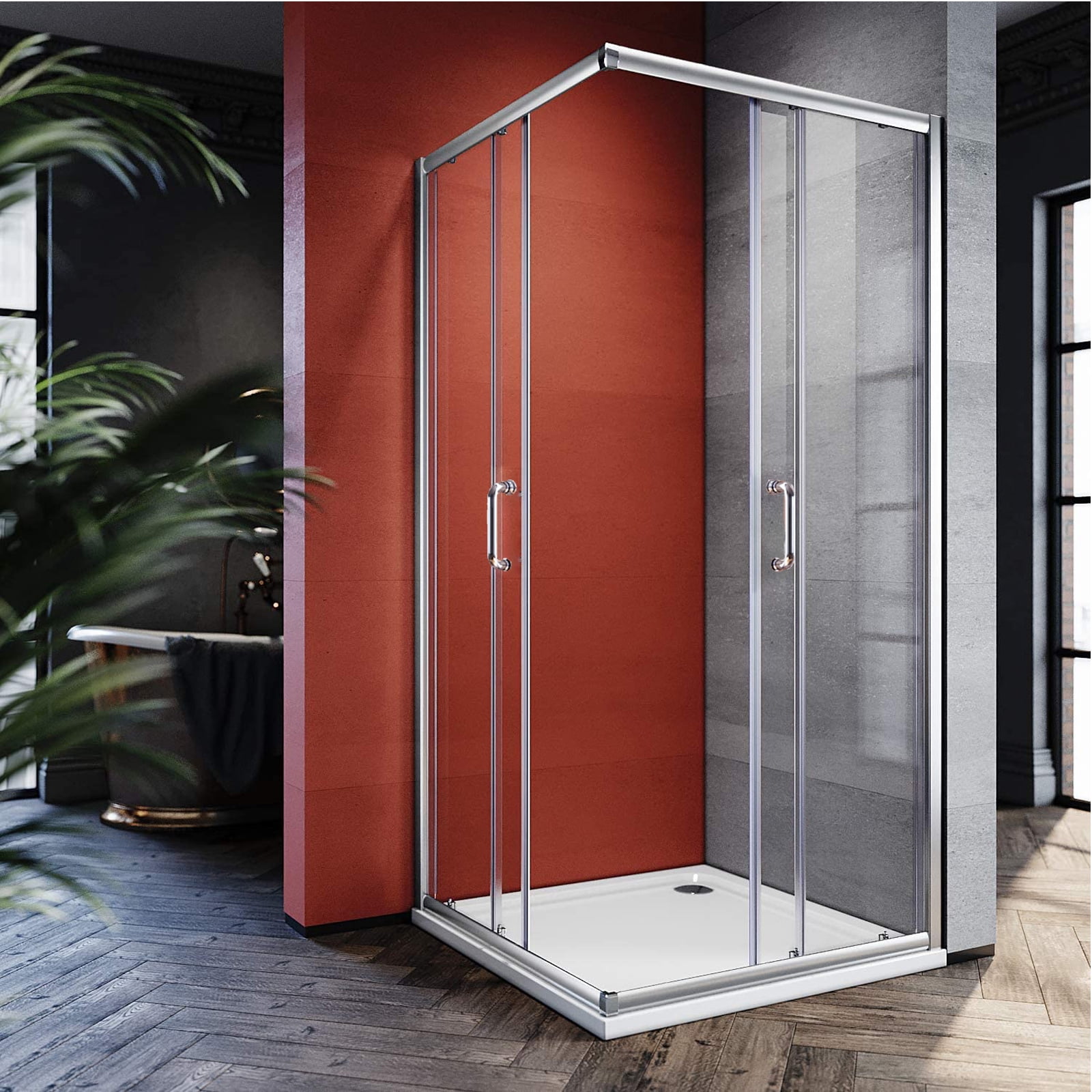 Sunny Shower Corner Shower Enclosure Sliding Door 34'' D x 34'' W x 72'' H (Shower Base No Included)