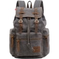 thumbnail image 1 of Mochila HuaChen Vintage de lona 18x32x20 cm con piel, 1 of 6