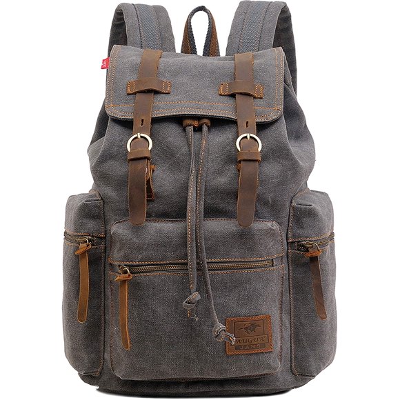 Mochila HuaChen Vintage de lona 18x32x20 cm con piel