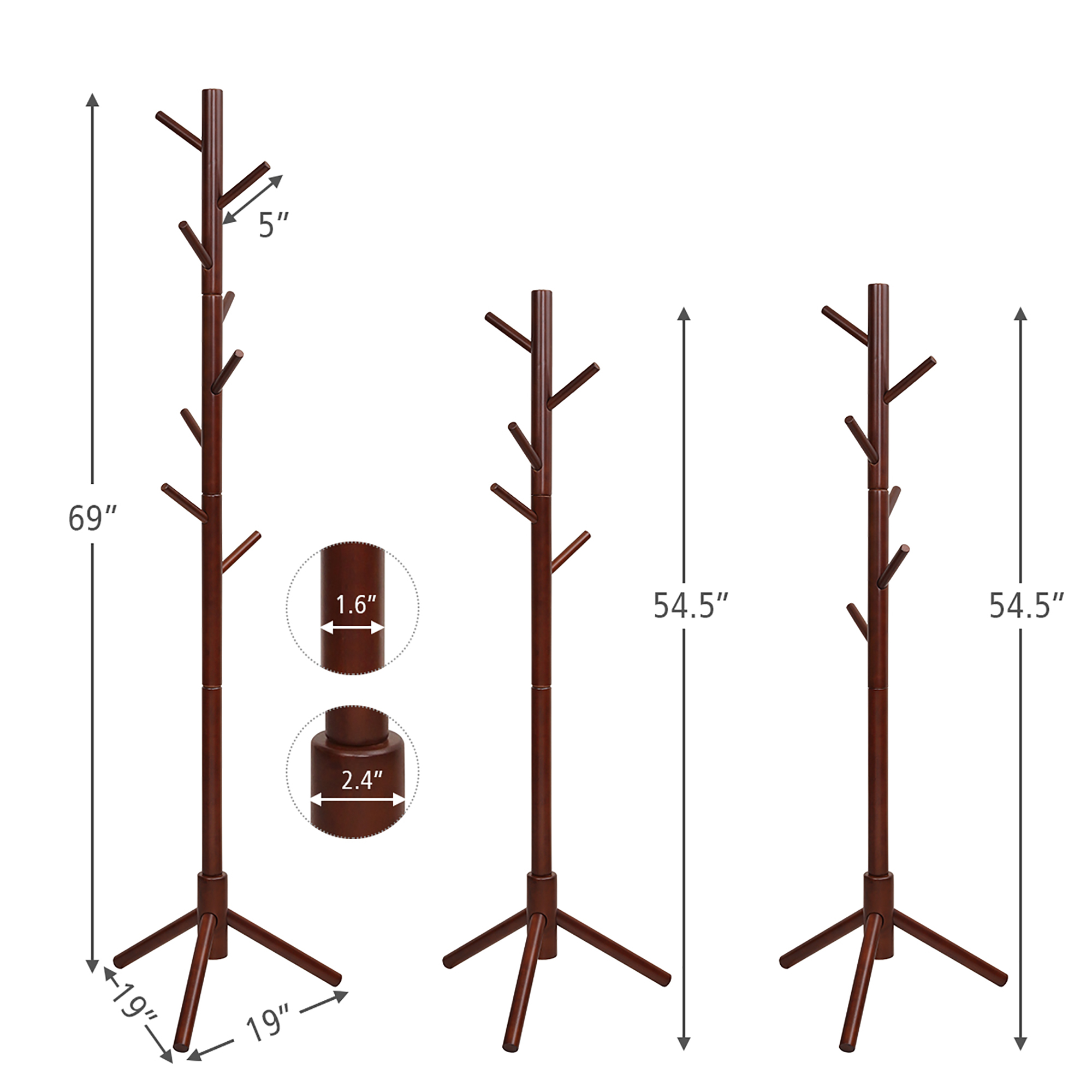 Costway Wooden Coat Rack Stand Hall Tree Entryway Organizer 2 Heights W 