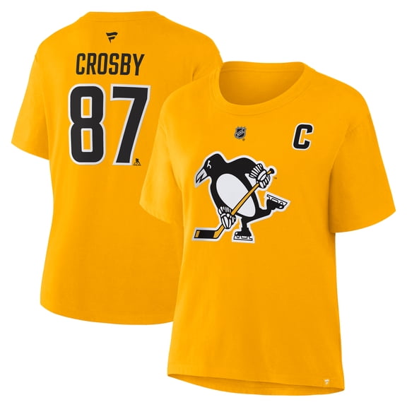 Women's Fanatics Sidney Crosby Gold Pittsburgh Penguins Authentic Stack Name & Number T-Shirt