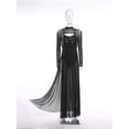 thumbnail image 6 of Doomiva Womens Lyrical Dance Dress Sequin Long Sleeve Tulle Flowy Maxi Long Dress Black M, 6 of 7