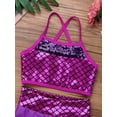 thumbnail image 7 of YONGHS Kids Girls Ballet Sequins Mermaid Tank Crop Top Shorts Set Tankini Swimwear 4-14, 7 of 7