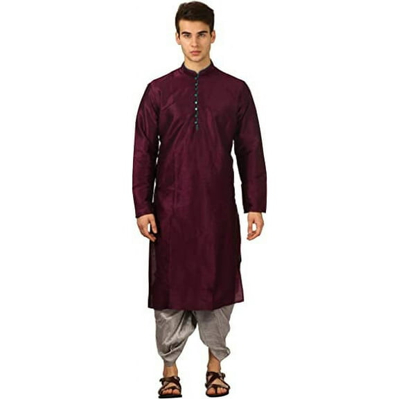 Royal Kurta Men's Silk Blend Dhoti Kurta Set (42, Purple)