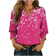 thumbnail image 3 of yoeyez Boho Buttons Down Shirts for Women Summer Floral Hawaiian Shirts With Smocked Cuffs Henley V Neck Relaxed Comfy Office Work Blouses Hot Pink,S, 3 of 6
