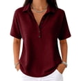 thumbnail image 2 of Dwellite Women's Polo Shirts Short Sleeve Waffle T-Shirt Summer Casual Tennis Work Athletic Tops Wine L, 2 of 5