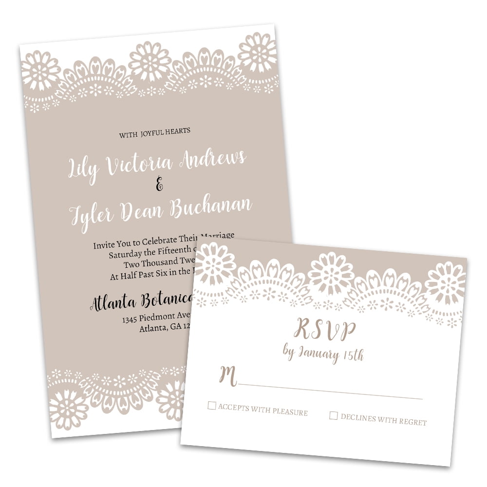 Personalized Lace Edge Kraft Wedding Invitations