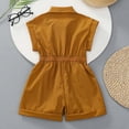 thumbnail image 6 of OSOLU Kids Girls Rompers Sleeveless Solid Color Button Up Lapel One Piece Short Jumpsuit Summer Casual Outfit 2-13Y, 6 of 9