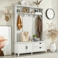 thumbnail image 2 of Bellemave Modern Hall Tree with Storage Cabinet, Shelves and 2 Large Drawers, Widen Entryway Storage Bench with 5 Coat Hooks Coat Rack for Hallway Mudroom Living Room Bedroom, Cool White, 2 of 11