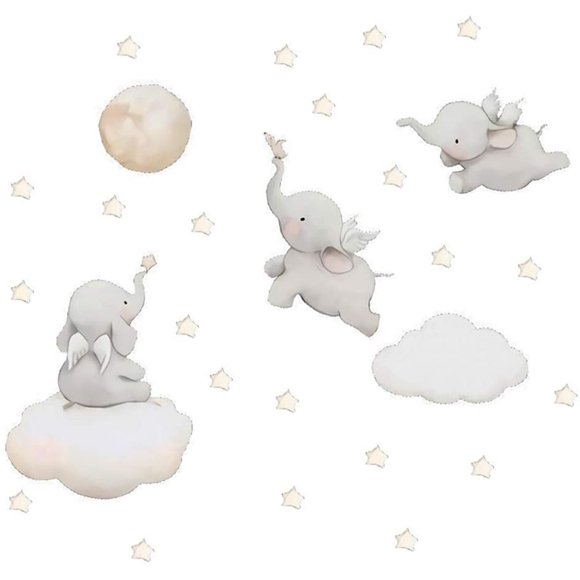 Lindas Pegatinas De Pared De Elefante Dumbo Decoración De Dormitorio Infantil Autoadhesiva De PVC Fácil De Despegar Y Pegar Perfecto Para Guardería Sala De Juegos Sala De Arte