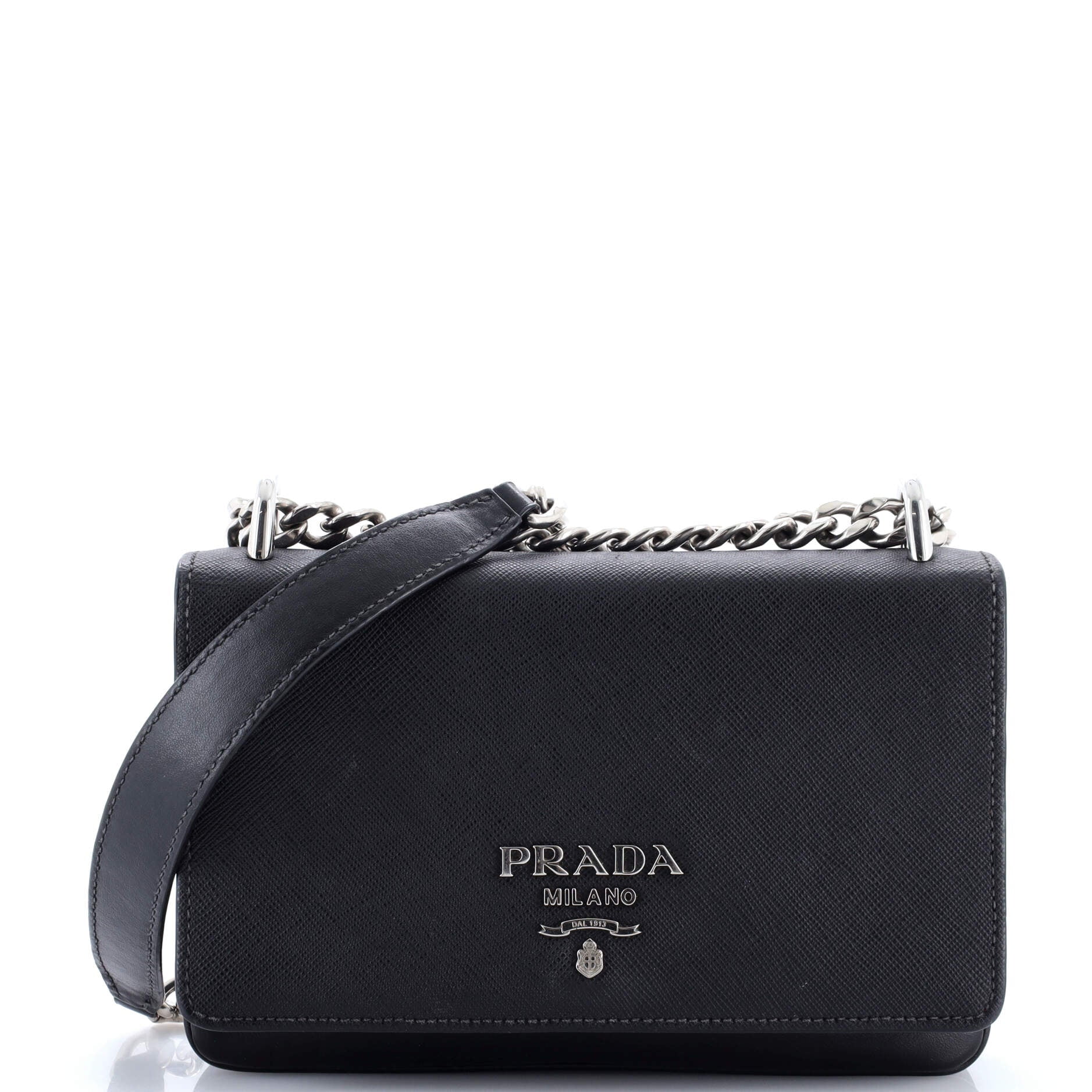 Pre-Owned Prada Prada Chain Flap Crossbody Bag Tessuto and Saffiano Leather Medium By Rebag