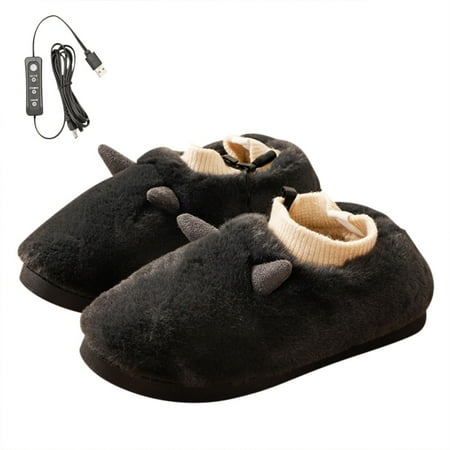 

USB Heated Slippers Plush Temperature Adjustable Heating Slippers Anti-slip Slippers Winter Foot Warmer for Men