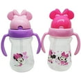 thumbnail image 3 of Disney Cudlie Minnie Mouse Baby Girl 2 Pack of 6 Oz Sippers Handles Pop Up Straw Character Molded Lid in Pink & Purple, 3 of 3