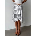 thumbnail image 3 of Black And White Striped Asymmetrical Wrap Knee-Length Skirt For Women, Casual Elegant Bodycon Flared Design, 3 of 7