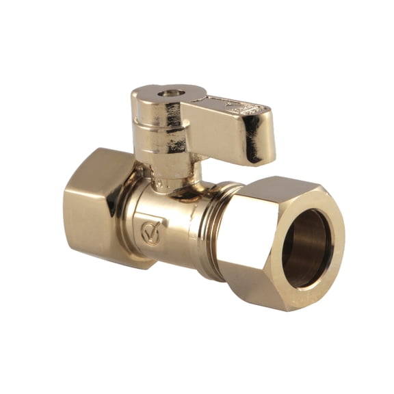 Kingston Brass KF4515PB 1/2-Inch FIP x 5/8-Inch O.D. Comp Quarter-Turn Straight Shut-Off Valve in Polished Brass