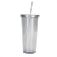 thumbnail image 4 of Insulated Double Wall Plastic Tumbler with Lids and Straws, Bexikou 1 Pack Reusable Transparent Plastic Cup,24 oz Clear Plastic Tumblers for Coffee Drinks Milk Tea Juice, 4 of 7