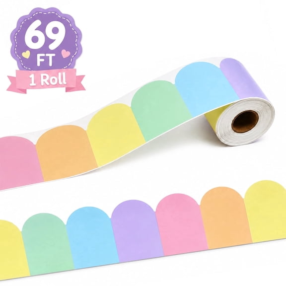 Pastel Rainbow Bulletin Board Border Trim – 68.9ft Scalloped Edger Roll for Classroom Decoration,Soft Aesthetic Classroom Supplies for Walls and Displays