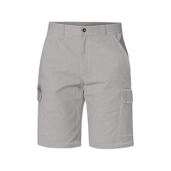 Mens Cargo Shorts Casual Elastic Waist Solid Breathable Shorts with Button Pockets Outdoor Work Loose Short Pants for Men A L