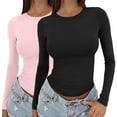 thumbnail image 2 of Gkeoshab Womens Tops 2026 New Women's Long Sleeve Fitted Pullover Tops 2 Pack Stretch Layering Shirts H S, 2 of 7