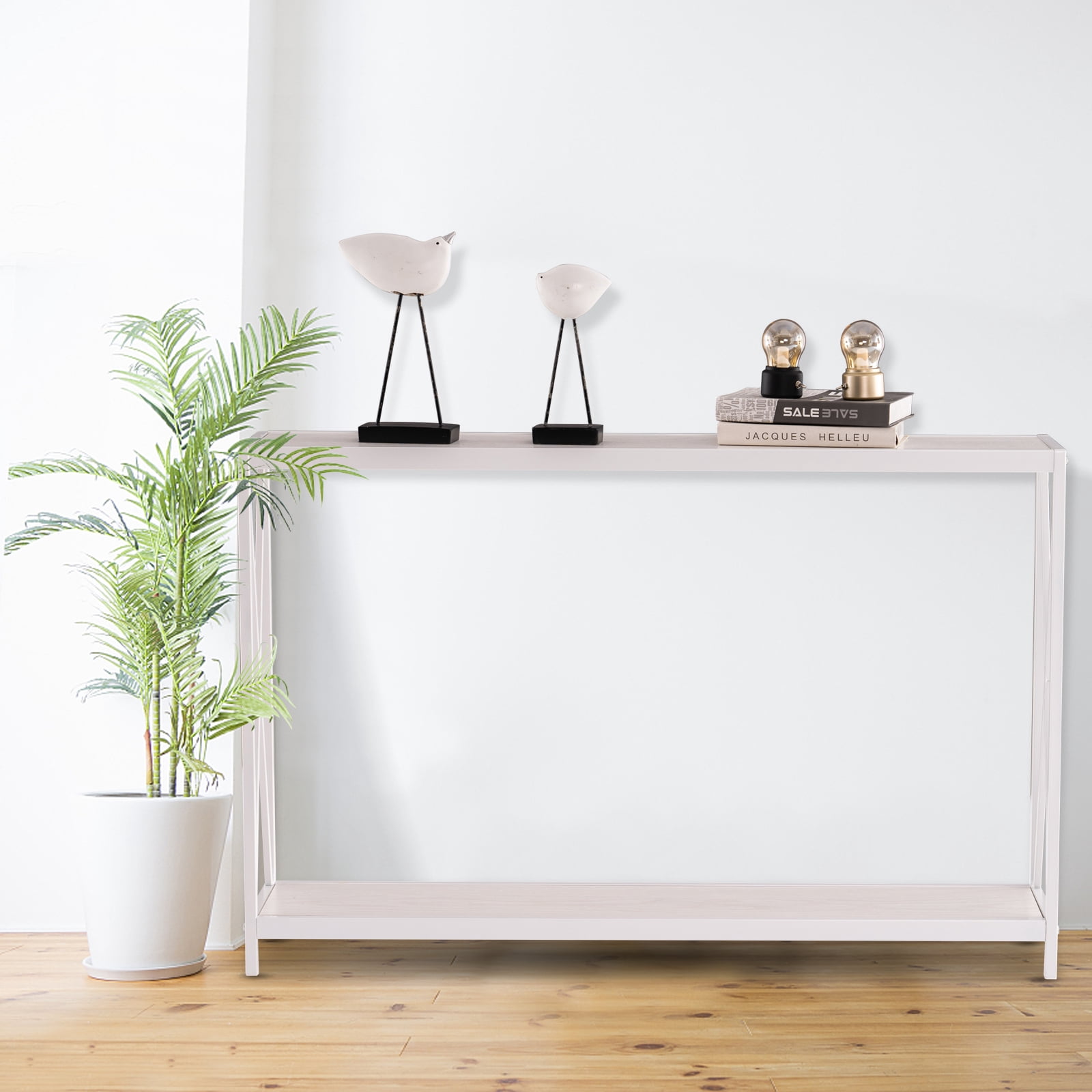 Rustic Oak Console Sofa Side Table Narrow Entryway Hall Table Industrial Metal Frame Behind Couch Accent Display Table