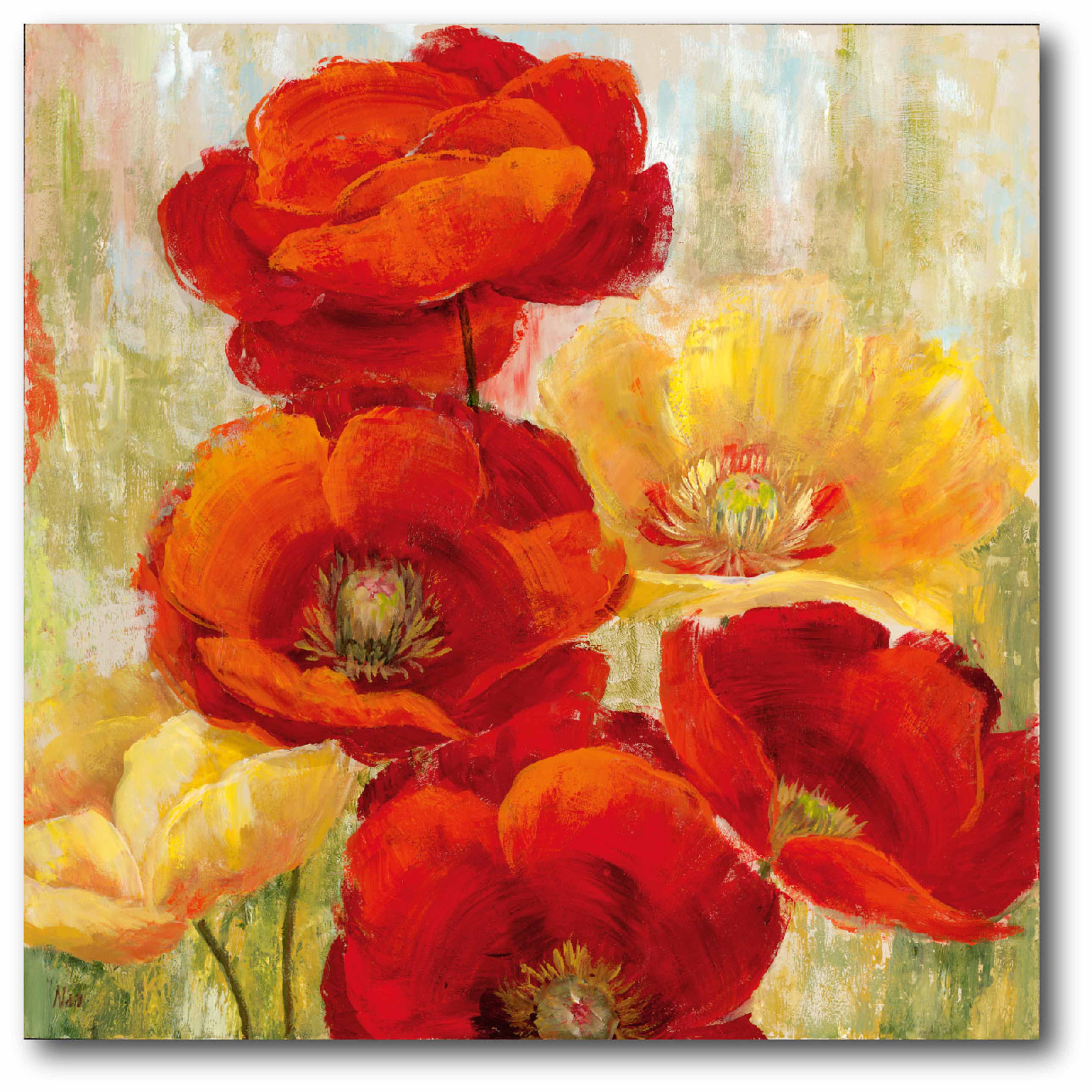 Red And Gold Poppies I Gallery Wrapped Canvas Wall Art 16x16