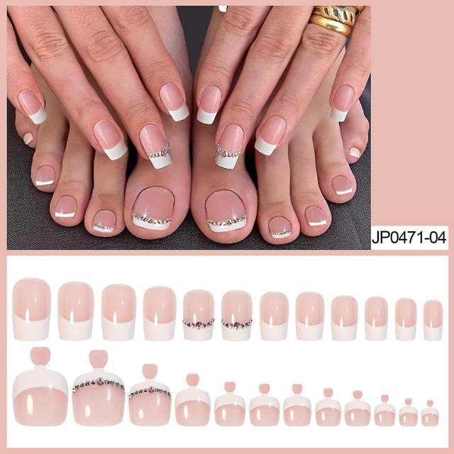 48 uñas postizas para los pies, juego de arte de uñas para manos y pies para mujeres y niñas
