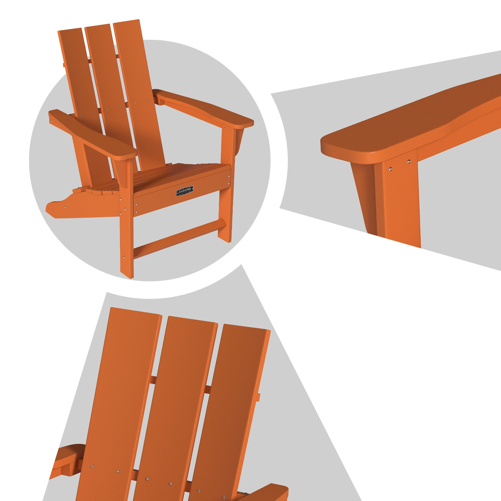 CASAINC Modern Orange 3-Pack 4.7 inch W Arm Outdoor Patio Folding Wood Adirondack Chair