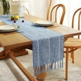 thumbnail image 2 of XINQIHANG Rustic Farmhouse Style Linen Table Runner, Boho Handmade Tassel Embroidery Table Runners 60 Inches Long for Holiday Party, Dresser and Dining Decorations, 13 x 60 inch-Blue, 2 of 7